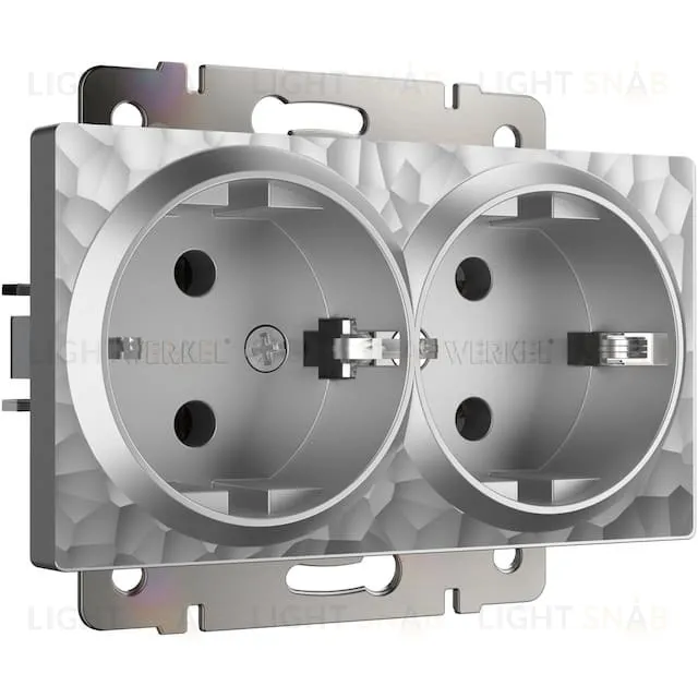 Розетка двойная с заземлением Werkel Hammer 16A/250В, винтовой зажим, серебряный a052074 a052074