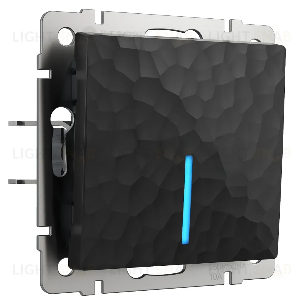 Выключатель одноклавишный проходной с подсветкой Werkel Hammer 10A/250В (из 2-х мест), черный a052056 a052056