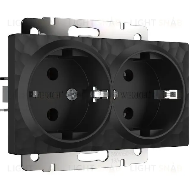 Розетка двойная с заземлением Werkel Hammer 16A/250В, винтовой зажим, черный a052050 a052050