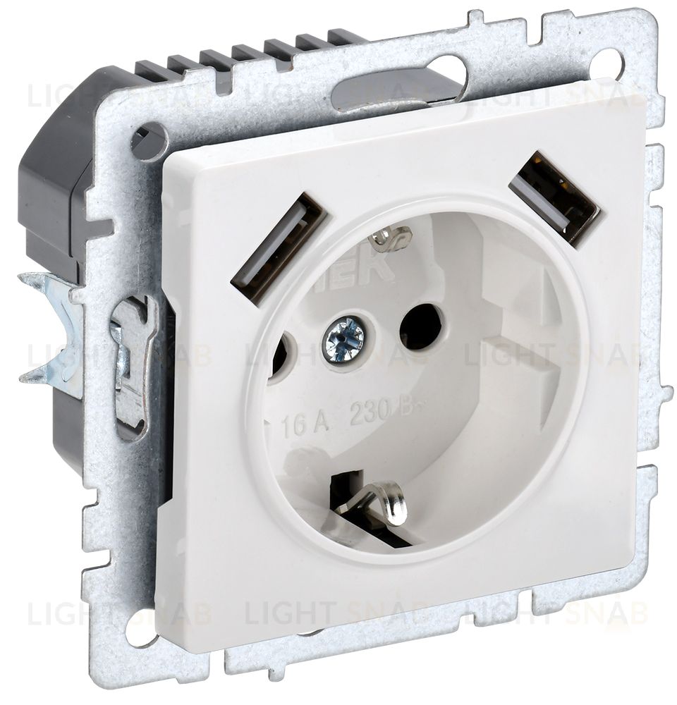 Розетка с заземлением с защитными шторками 16А с USB A+A 5В 3,1А IEK Brite белый BR-R14-16-U21-D31-K01 BR-R14-16-U21-D31-K01