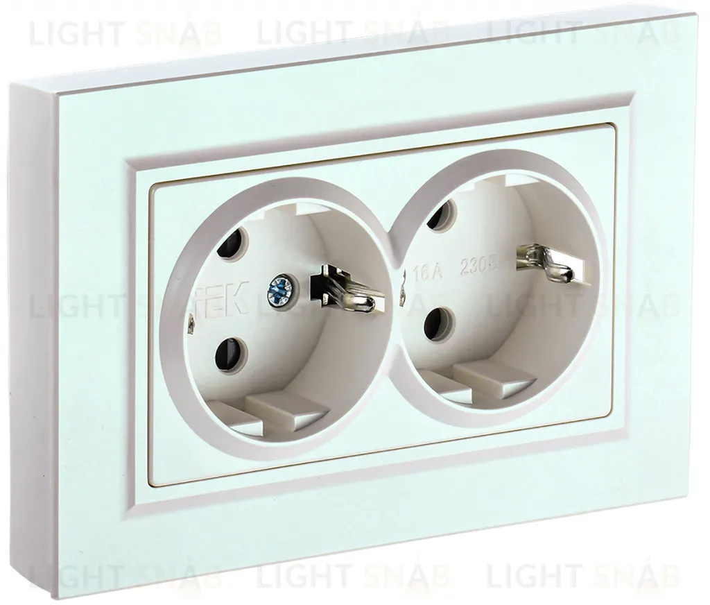 Розетка двойная с заземлением в сборе с рамкой IEK Brite, 16A/250В, жемчужный BR-R21-16-K36-F BR-R21-16-K36-F