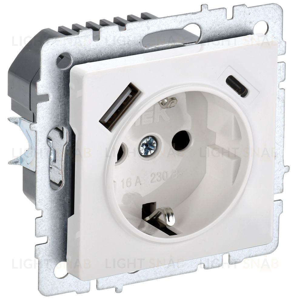 Розетка с заземлением с защитными шторками 16А с USB A+C 18Вт IEK Brite белый BR-R14-16-U22-018-K01 BR-R14-16-U22-018-K01
