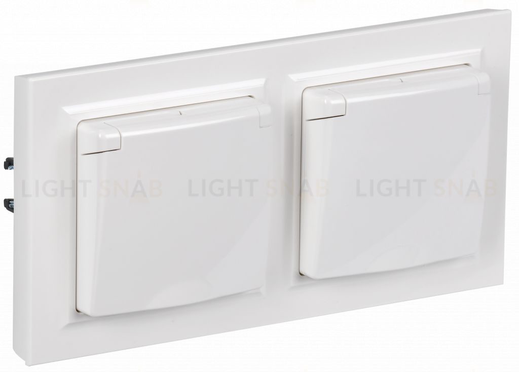 Розетка двойная с заземлением с защитными шторками и крышкой 16А IP44 в сборе с рамкой IEK Brite белый BR-R16-16-44-2-K01-F-PRO BR-R16-16-44-2-K01-F-PRO