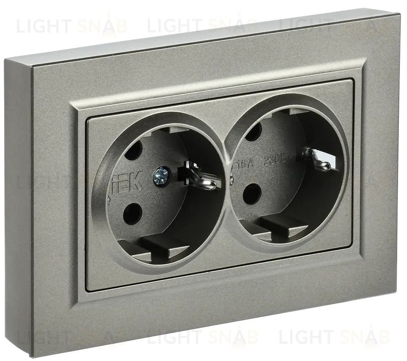 Розетка двойная с заземлением со шторками в сборе с рамкой IEK Brite, 16A/250В, шампань BR-R24-16-K37-F BR-R24-16-K37-F