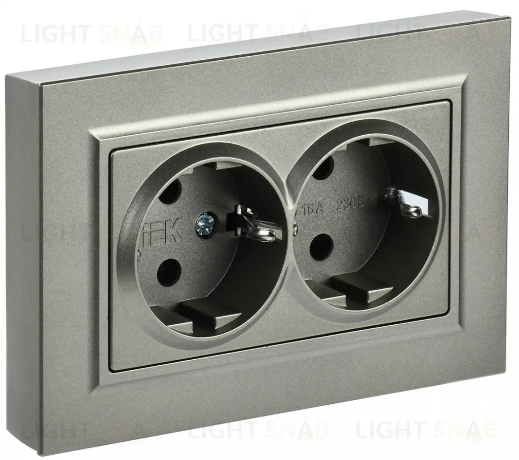 Розетка двойная с заземлением в сборе с рамкой IEK Brite, 16A/250В, шампань BR-R21-16-K37-F BR-R21-16-K37-F