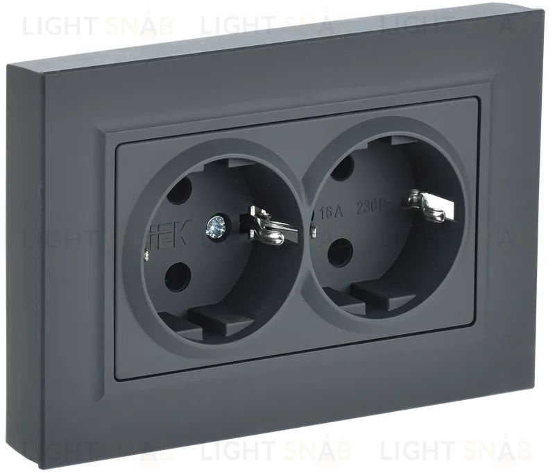 Розетка двойная с заземлением со шторками в сборе с рамкой IEK Brite, 16A/250В, графит BR-R24-16-K53-F BR-R24-16-K53-F