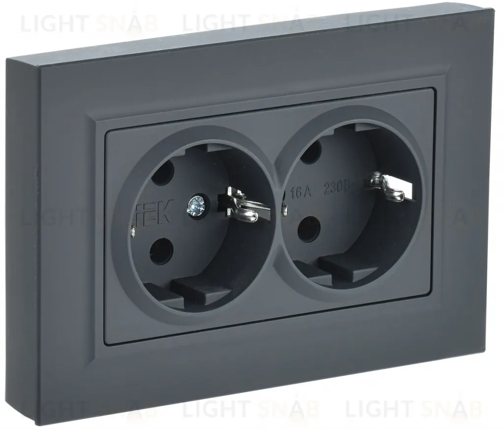 Розетка двойная с заземлением в сборе с рамкой IEK Brite, 16A/250В, графит BR-R21-16-K53-F BR-R21-16-K53-F