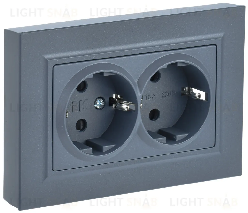 Розетка двойная с заземлением в сборе с рамкой IEK Brite, 16A/250В, маренго BR-R21-16-K35-F BR-R21-16-K35-F