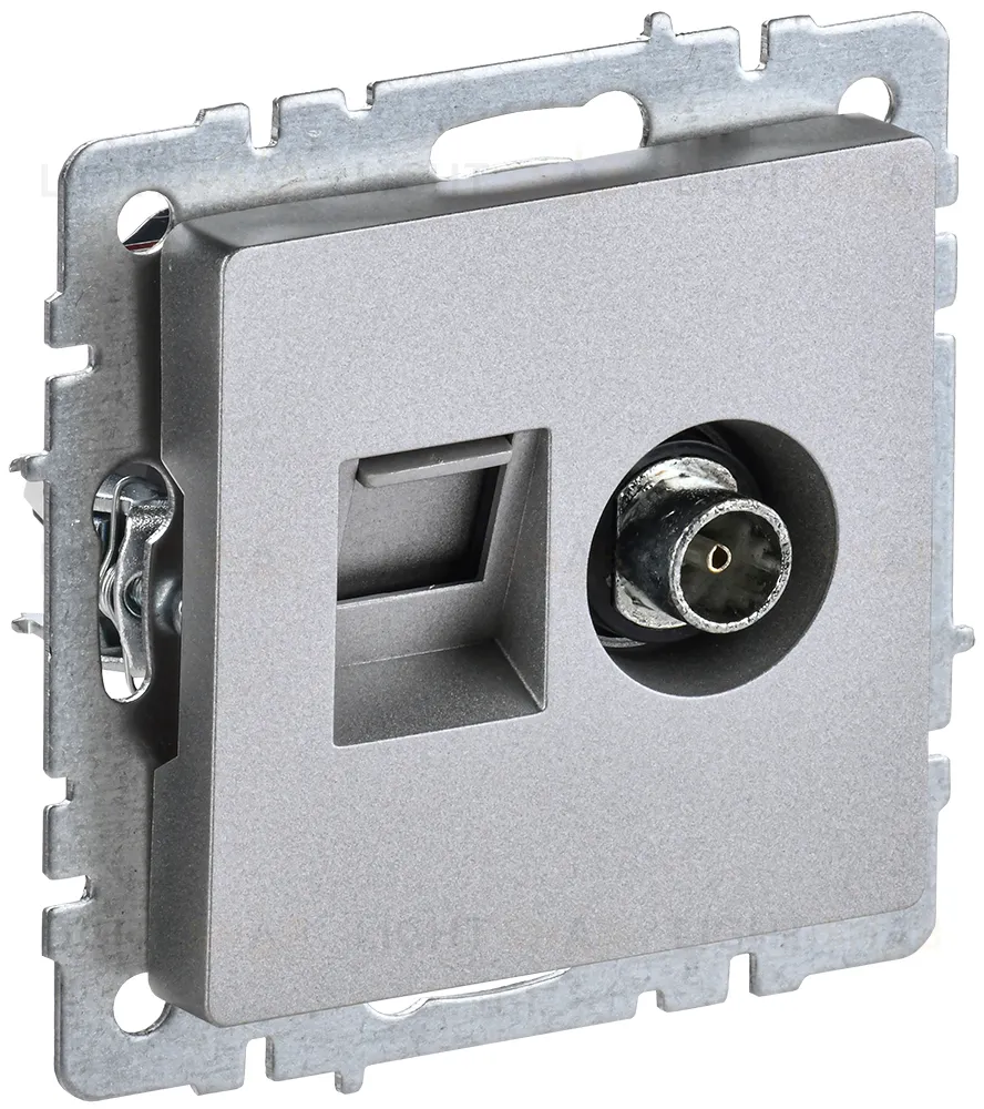 Розетка TV и интернет розетка RJ 45, 5 кат. IEK Brite, алюминий BR-AK20-1-K47 BR-AK20-1-K47
