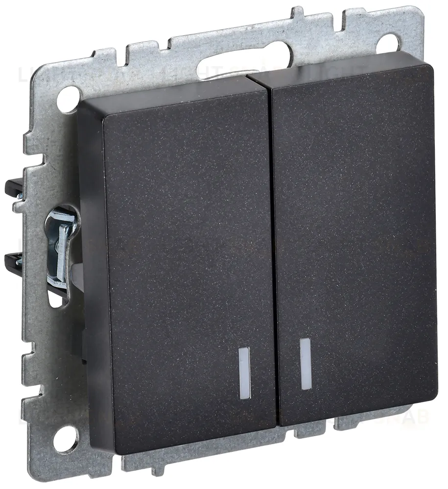 Выключатель двухклавишный с подсветкой IEK Brite, 10A/250В, черный BR-V20-1-10-K02 BR-V20-1-10-K02