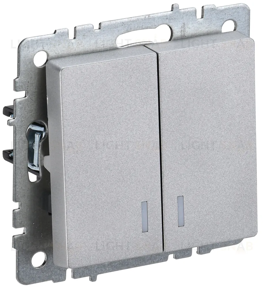 Выключатель двухклавишный с подсветкой IEK Brite, 10A/250В, алюминий BR-V20-1-10-K47 BR-V20-1-10-K47