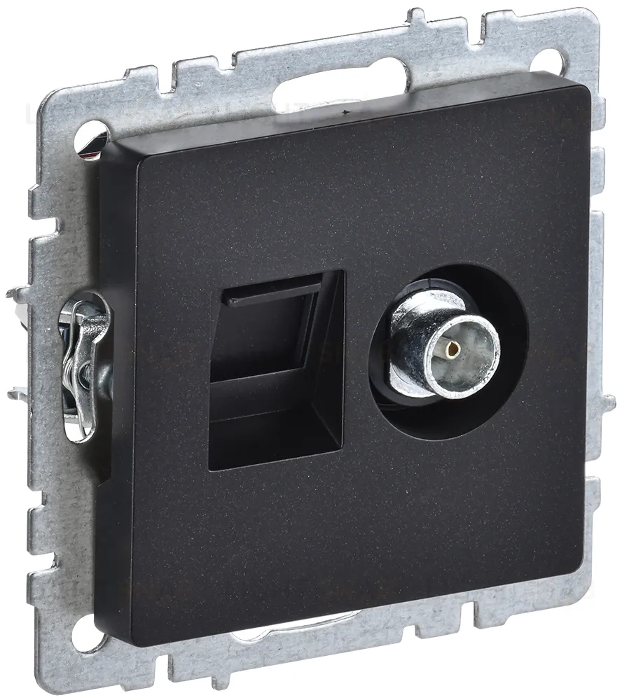 Розетка TV и интернет розетка RJ 45, 5 кат. IEK Brite, черный BR-AK20-1-K02 BR-AK20-1-K02