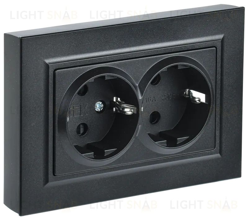 Розетка двойная с заземлением со шторками в сборе с рамкой IEK Brite, 16A/250В, черный BR-R24-16-K02-F BR-R24-16-K02-F