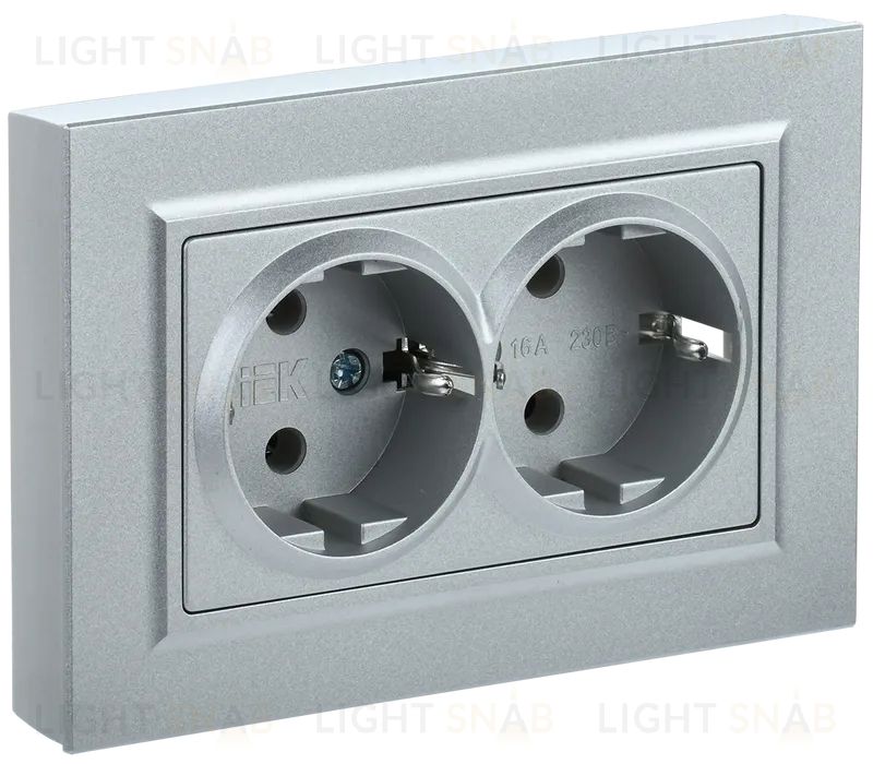 Розетка двойная с заземлением со шторками в сборе с рамкой IEK Brite, 16A/250В, сталь BR-R24-16-K46-F BR-R24-16-K46-F