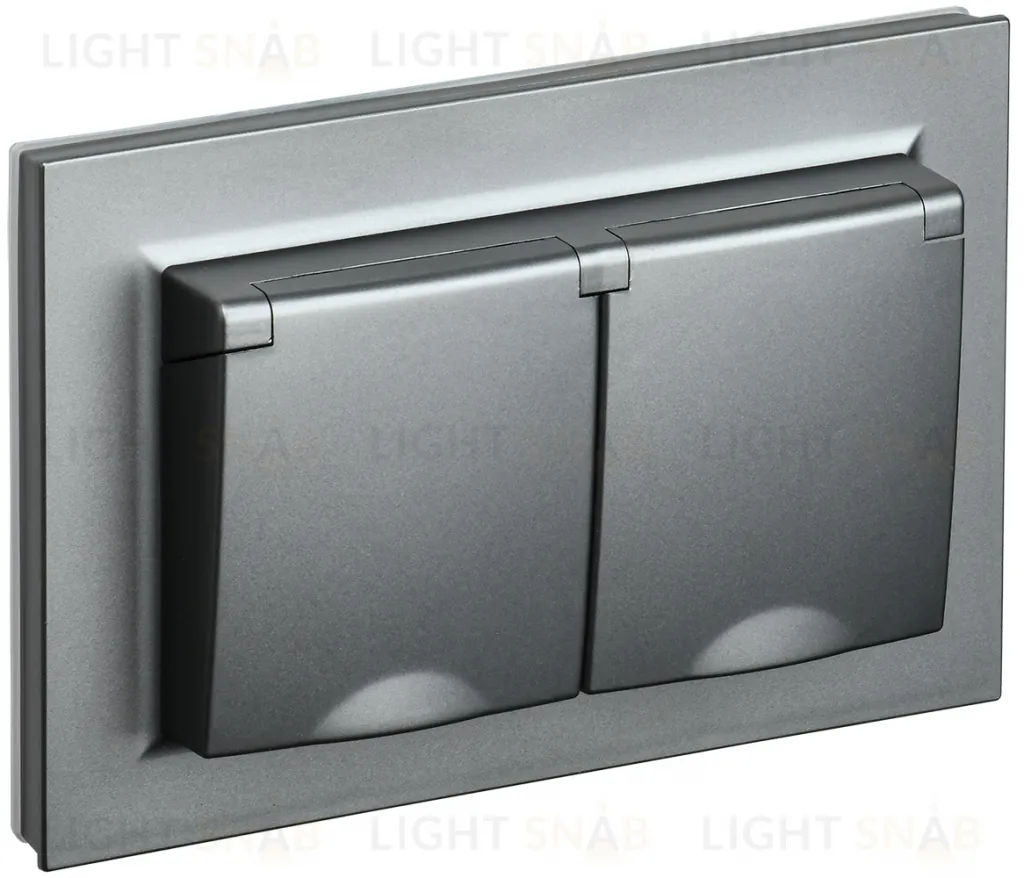 Розетка двойная с заземлением со шторками и крышкой в сборе с рамкой IP44 IEK Brite, 16A/250В, сталь BR-R26-16-44-K46-F BR-R26-16-44-K46-F