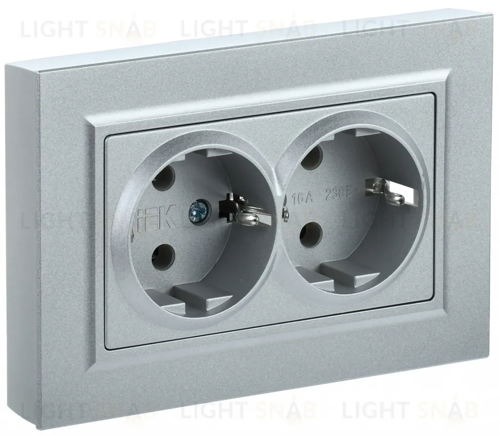 Розетка двойная с заземлением в сборе с рамкой IEK Brite, 16A/250В, сталь BR-R21-16-K46-F BR-R21-16-K46-F