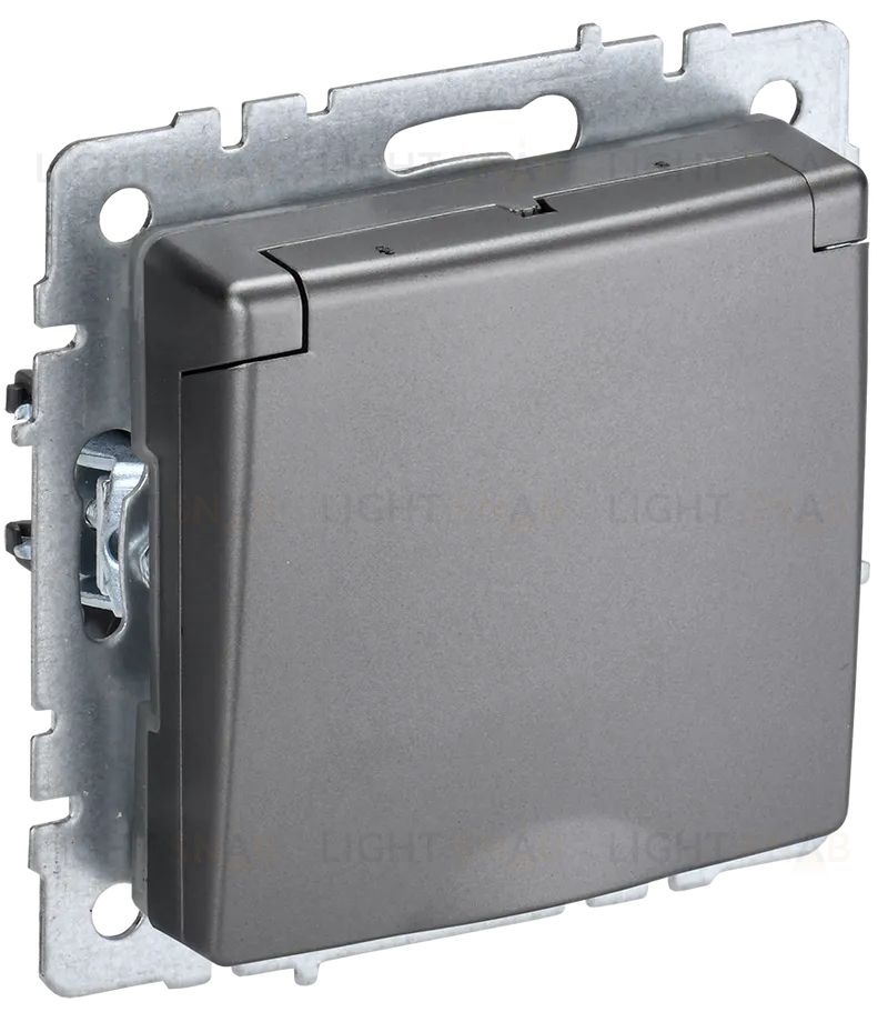 Розетка с заземлением со шторками и крышкой IP20 IEK Brite, 16A/250В, сталь BR-R16-16-K46 BR-R16-16-K46