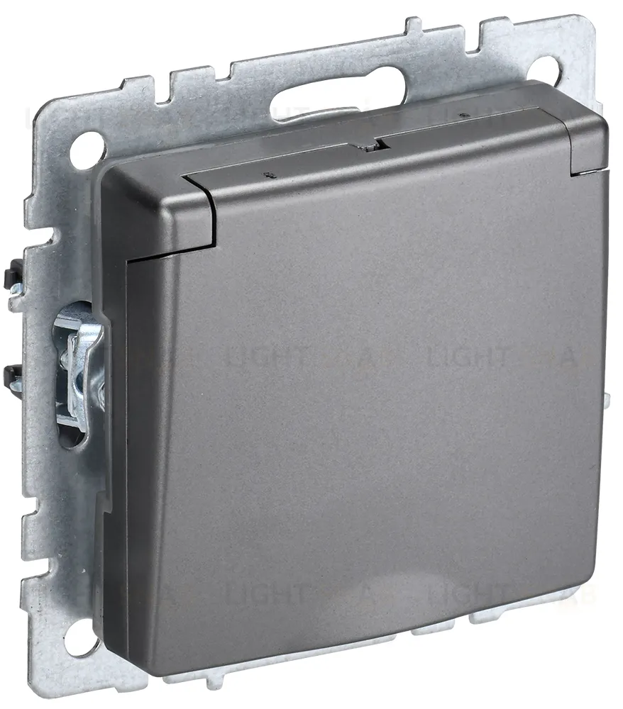 Розетка с заземлением со шторками и крышкой IP44 IEK Brite, 16A/250В, сталь BR-R16-16-44-K46 BR-R16-16-44-K46