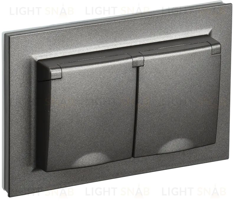 Розетка двойная с заземлением со шторками и крышкой в сборе с рамкой IP44 IEK Brite, 16A/250В, темная бронза BR-R26-16-44-K45-F BR-R26-16-44-K45-F