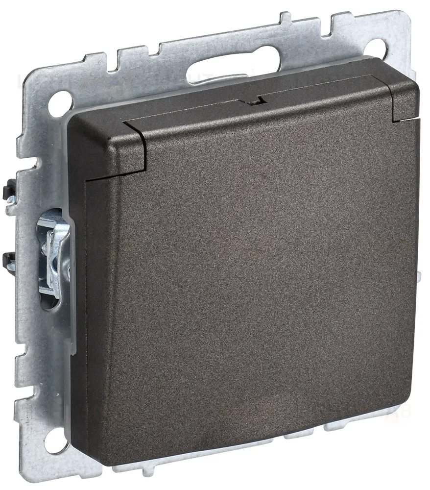 Розетка с заземлением со шторками и крышкой IP44 IEK Brite, 16A/250В, темная бронза BR-R16-16-44-K45 BR-R16-16-44-K45