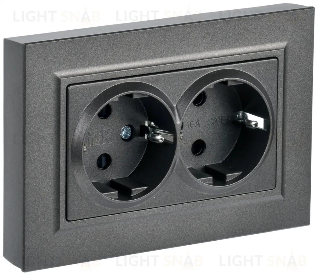 Розетка двойная с заземлением в сборе с рамкой IEK Brite, 16A/250В, темная бронза BR-R21-16-K45-F BR-R21-16-K45-F