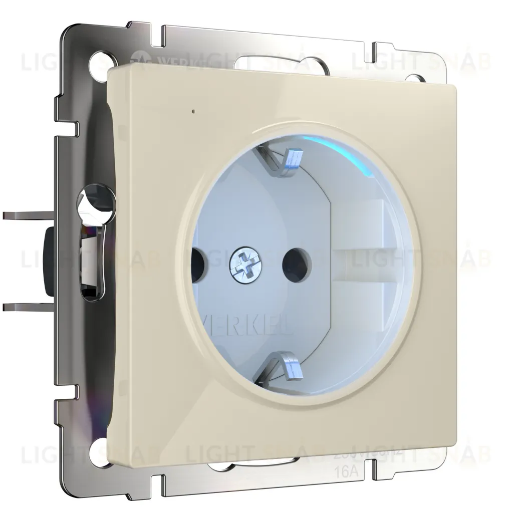 Розетка с заземлением 16A/250В с подсветкой Werkel, слоновая кость a054522 a054522