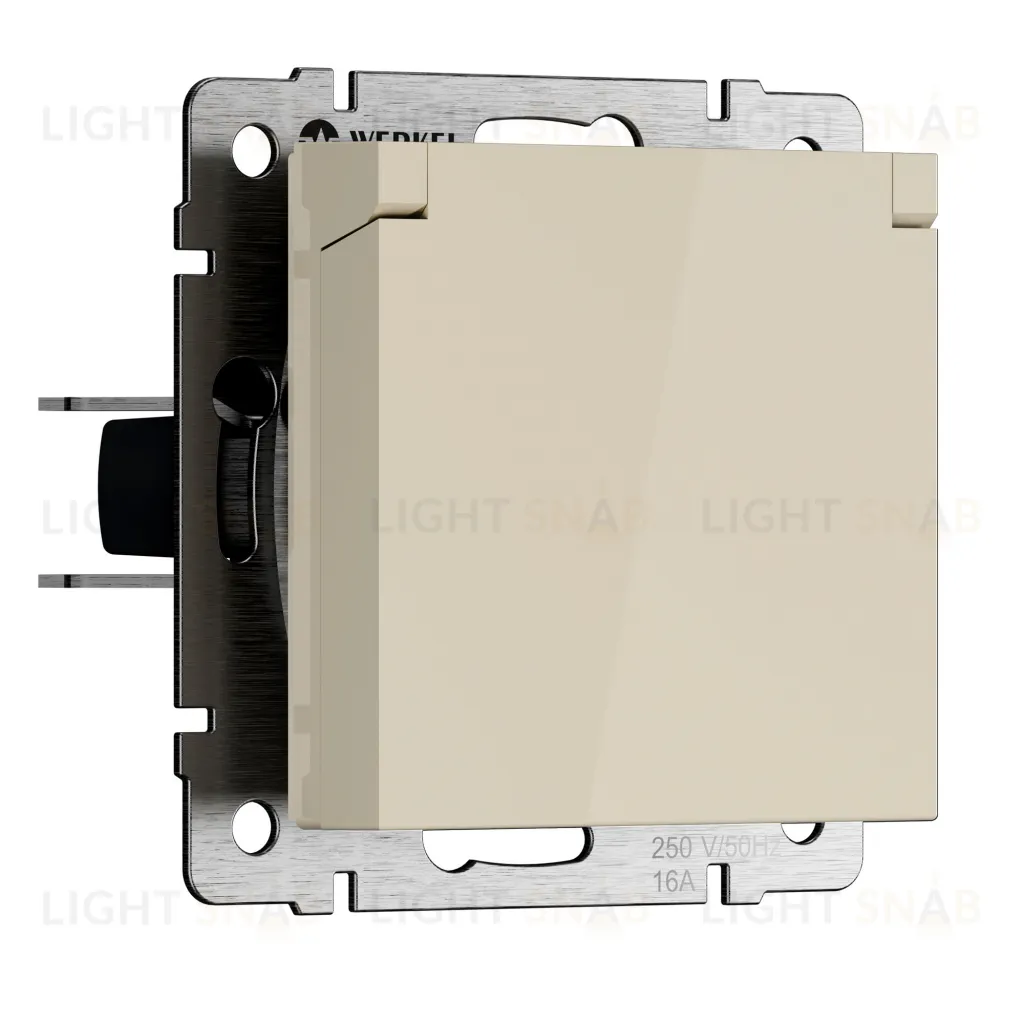 Розетка влагозащищенная с заземлением с защитной крышкой и шторками Werkel 10A/250В, винтовой зажим, слоновая кость a069595 a069595