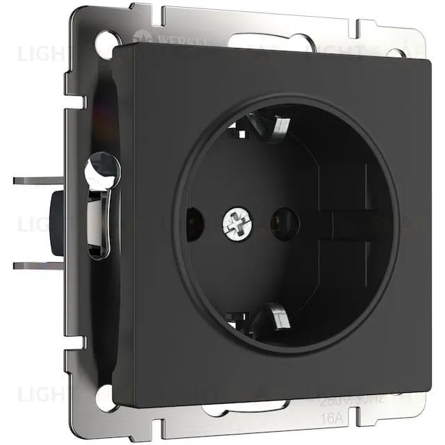Розетка с заземлением 16A/250В бевинтовой зажим Werkel, черный матовый a051618 a051618