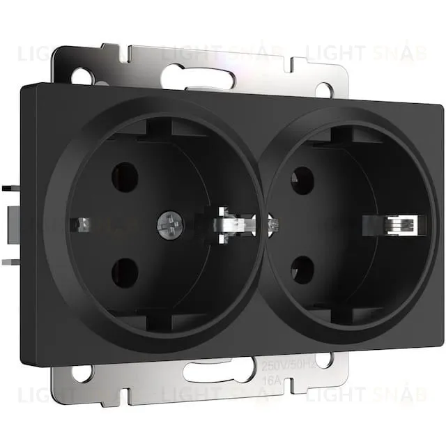 Розетка двойная с заземлением Werkel 16A/250В, винтовой зажим, черный матовый a051623 a051623