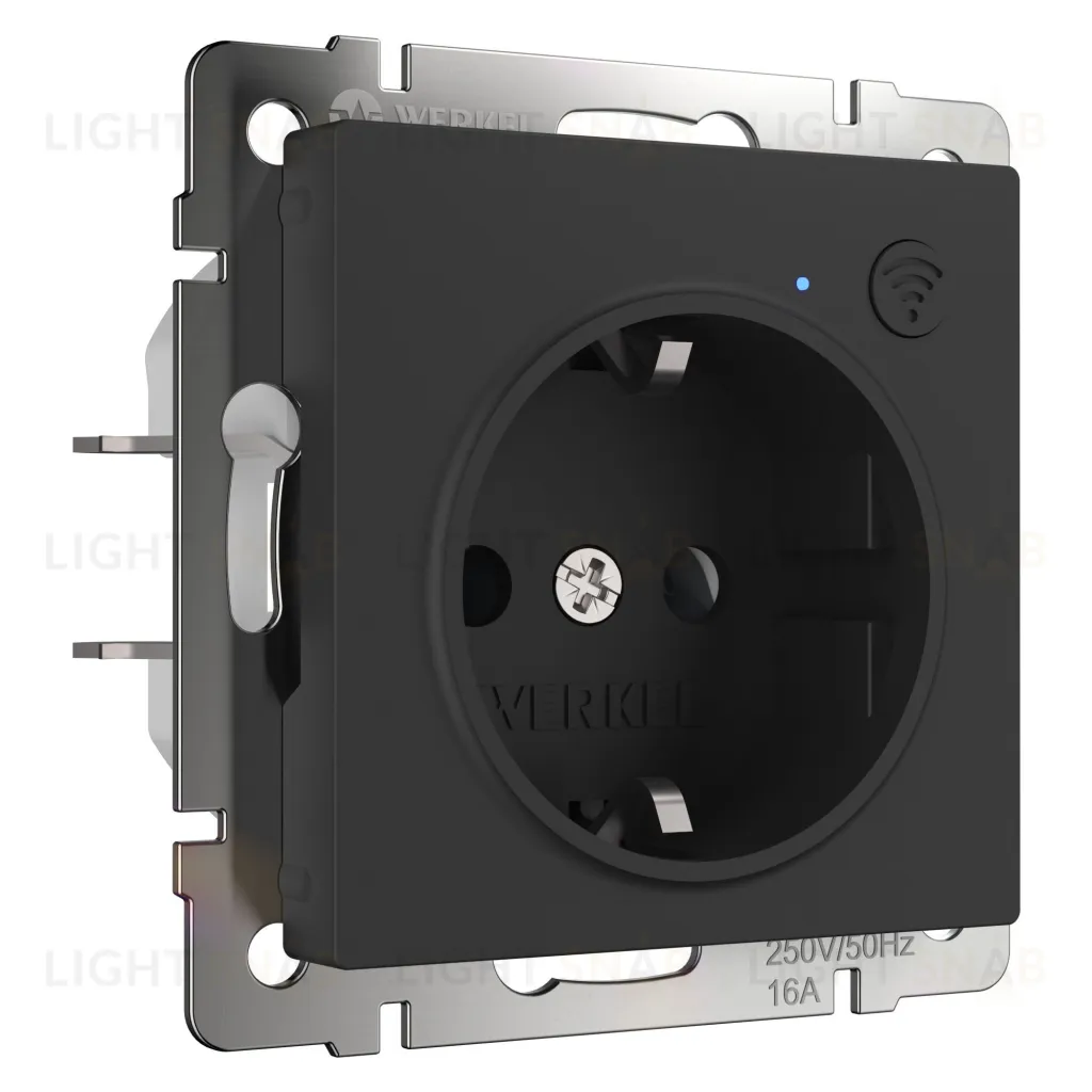 Розетка с заземлением с Wi-Fi умный дом 16A/250В, винтовой зажим Werkel, черный матовый a056422 a056422