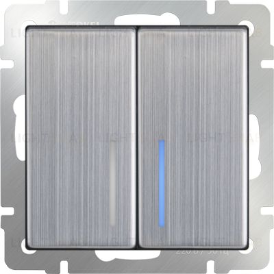 Выключатель двухклавишный проходной с подсветкой Werkel 10A/250В (из 2-х мест), глянцевый никель a051088 a051088