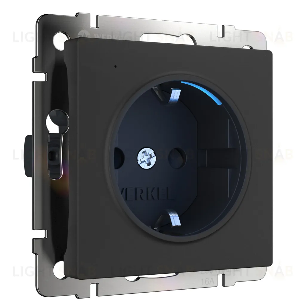 Розетка с заземлением 16A/250В с подсветкой Werkel, черный матовый a054523 a054523