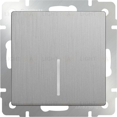 Выключатель одноклавишный проходной с подсветкой Werkel 10A/250В (из 2-х мест), серебряный рифленый a051361 a051361