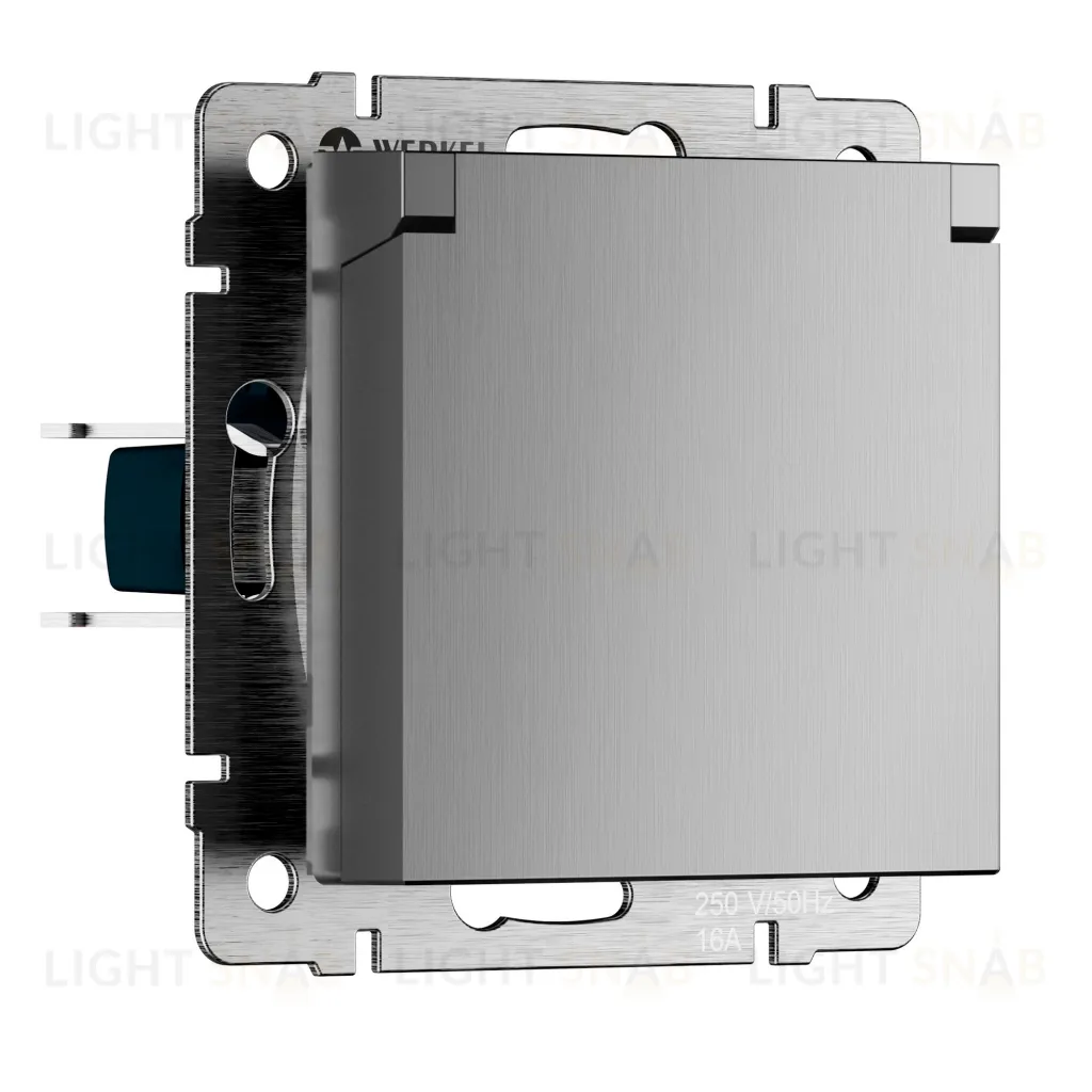 Розетка влагозащищенная с заземлением с защитной крышкой и шторками Werkel 16A/250В, винтовой зажим, серебряный рифленый a069602 a069602