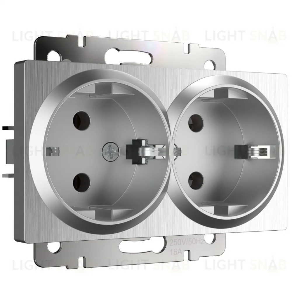 Розетка двойная с заземлением 16A/250 В, винтовой зажим Werkel, серебряный рифленый a051347 a051347