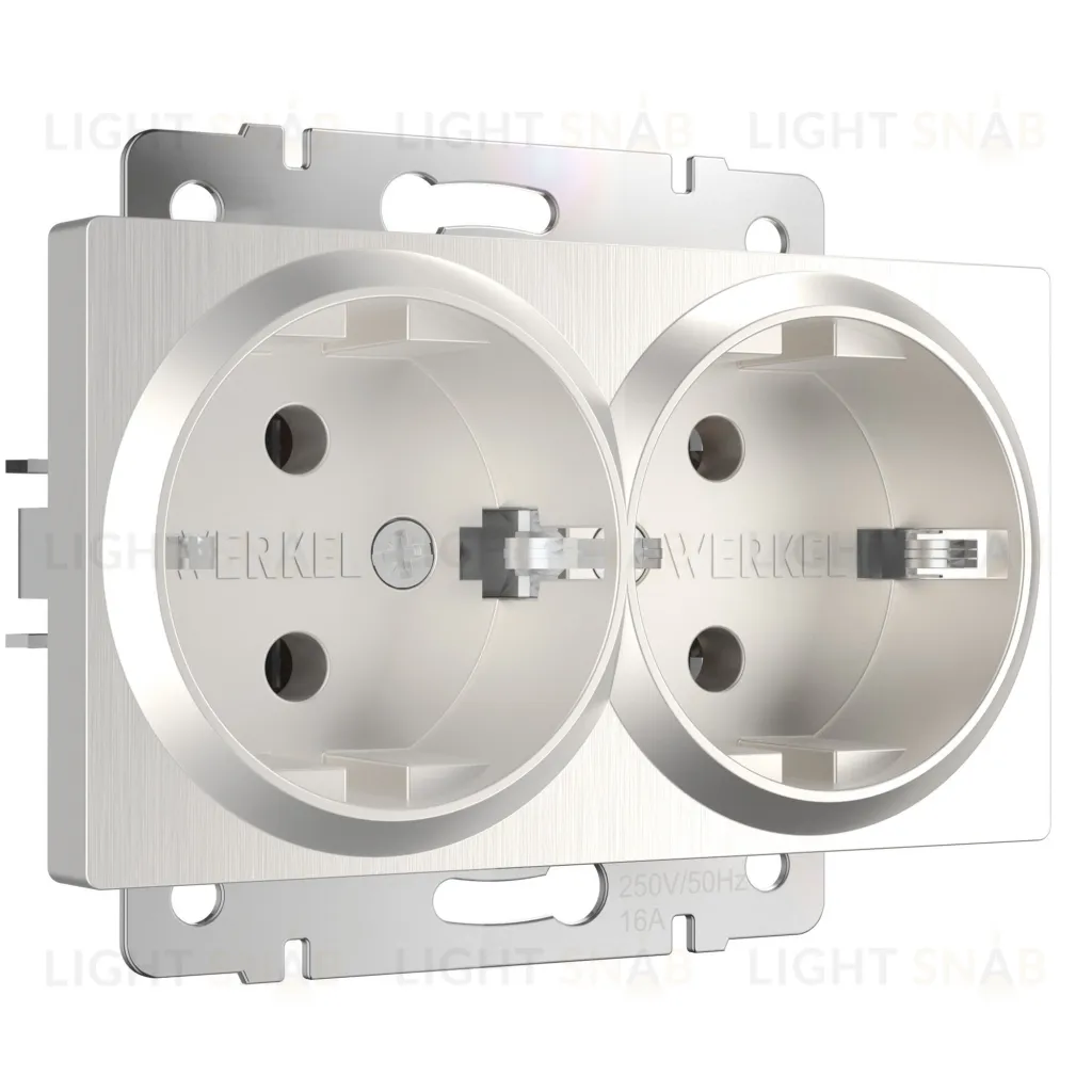 Розетка двойная с заземлением Werkel 16A/250В, винтовой зажим, перламутровый рифленый a051175 a051175