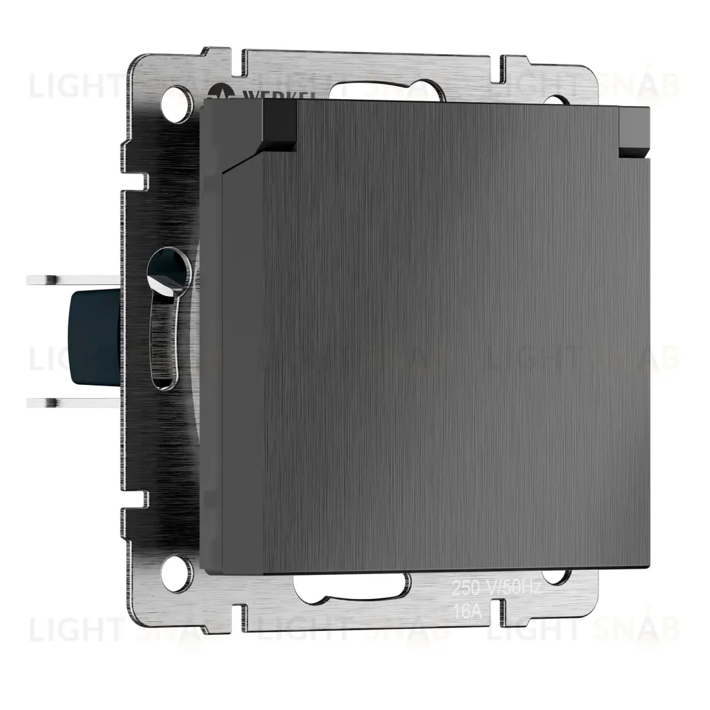 Розетка влагозащищенная с заземлением с защитной крышкой и шторками Werkel 10A/250В, винтовой зажим, графит рифленый a069599 a069599