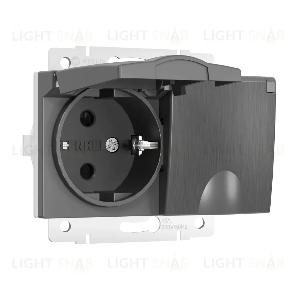 Розетка двойная с заземлением со шторками и крышкой 16A/250В, винтовой зажим Werkel, графит рифленый a057291 a057291