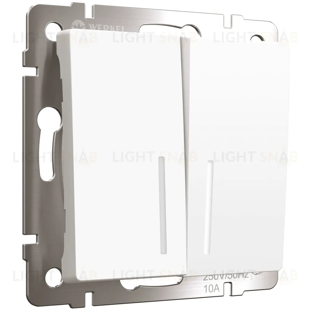 Выключатель двухклавишный проходной с подсветкой Werkel 10A/250В (из 2-х мест), белый матовый a062402 a062402