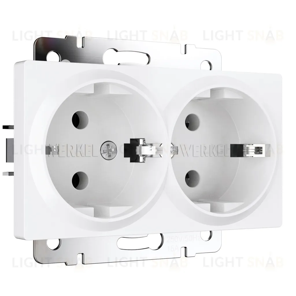 Розетка двойная с заземлением Werkel 16A/250В, винтовой зажим, белый матовый a062410 a062410