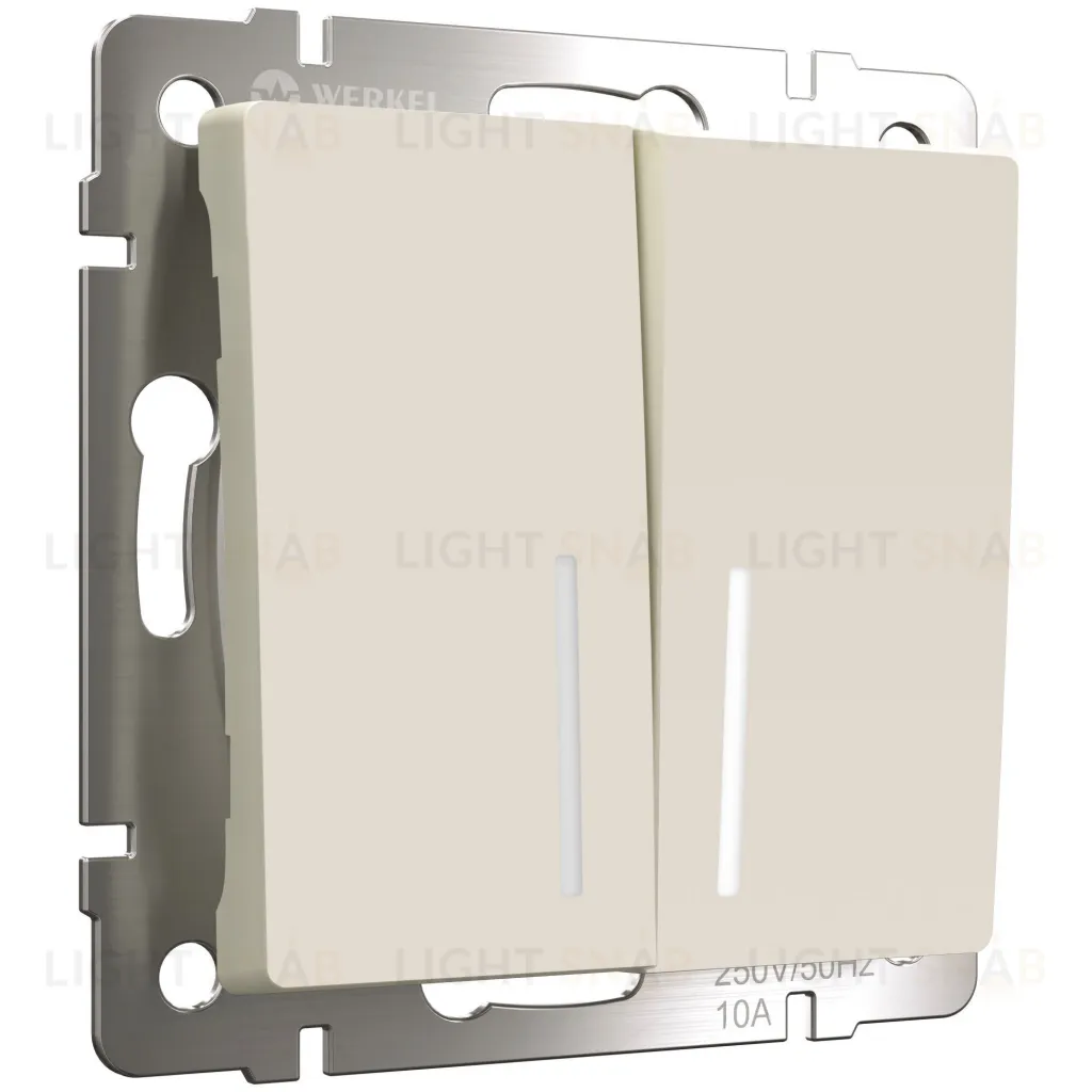 Выключатель двухклавишный проходной с подсветкой Werkel 10A/250В (из 2-х мест), айвори матовый a062421 a062421