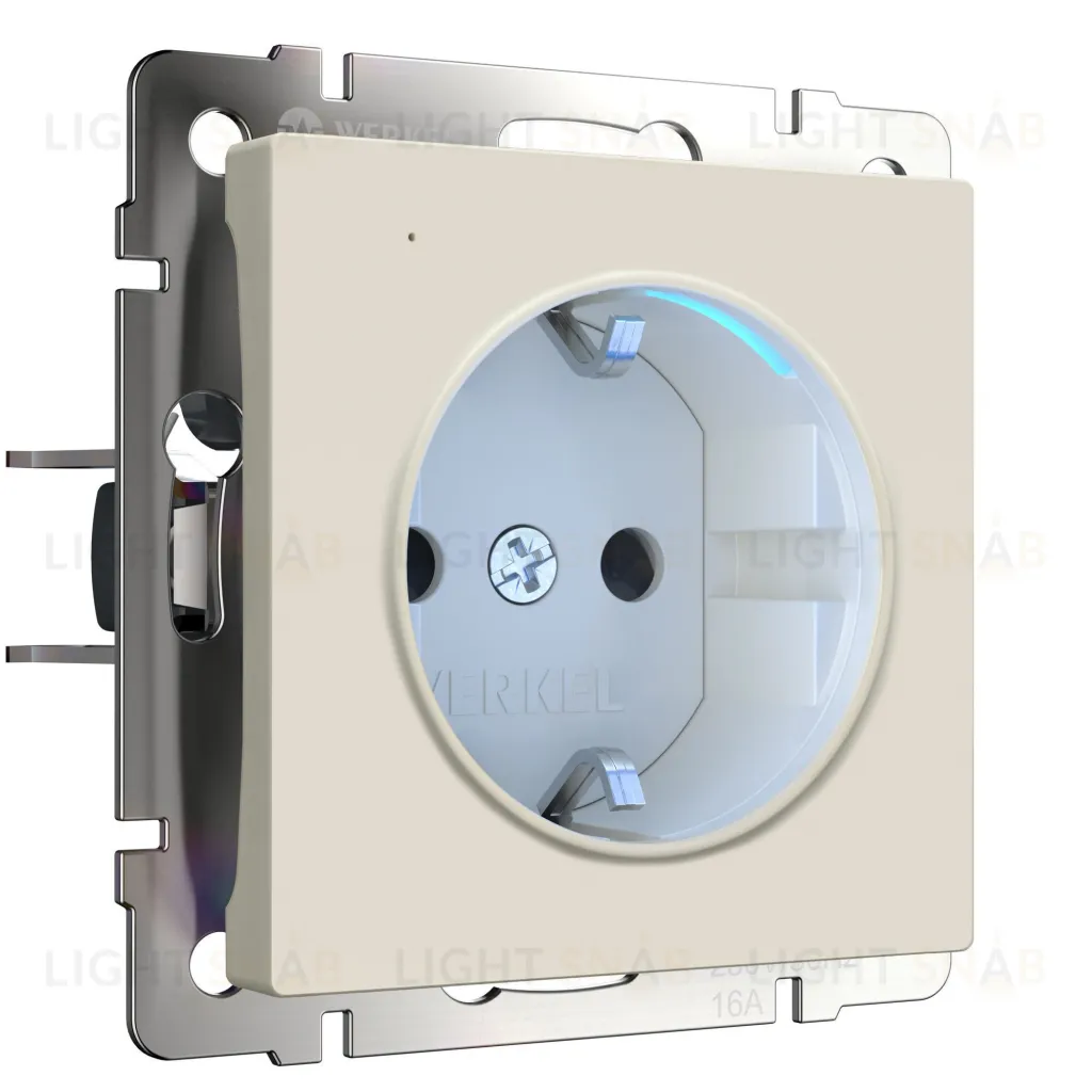 Розетка с заземлением 16A/250В с подсветкой Werkel, айвори матовый a062424 a062424