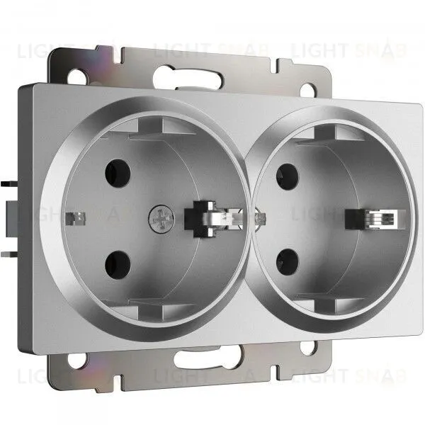 Розетка двойная с заземлением Werkel 16A/250В, винтовой зажим, серебряный матовый a063619 a063619