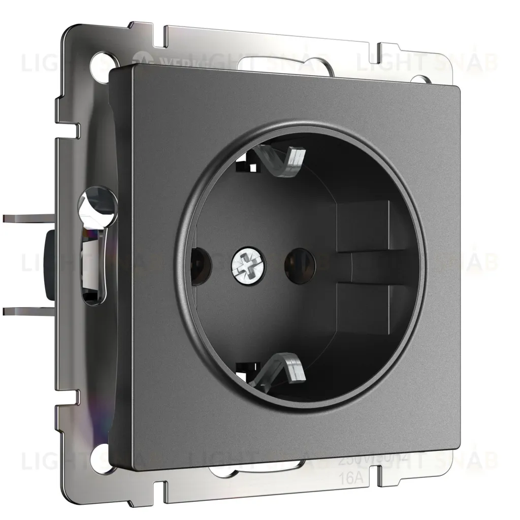 Розетка с заземлением Werkel 16A/250В, винтовой зажим, графит матовый a063103 a063103