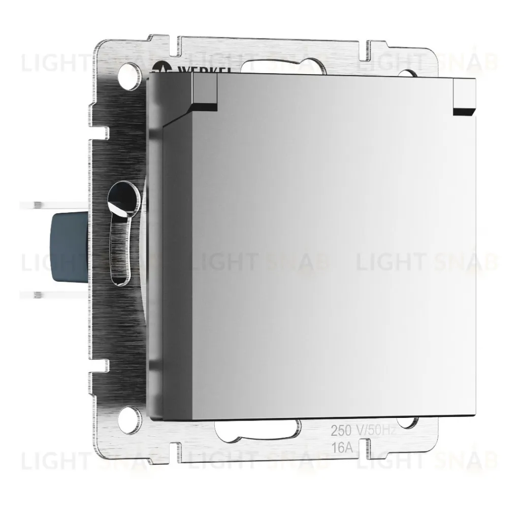 Розетка влагозащищенная с заземлением с защитной крышкой и шторками Werkel 16A/250В, винтовой зажим, серебряный матовый a069594 a069594