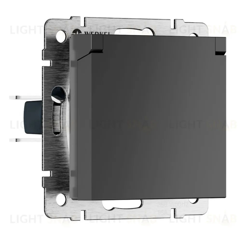 Розетка влагозащищенная с заземлением с защитной крышкой и шторками Werkel 16A/250В, винтовой зажим, графит матовый a069592 a069592