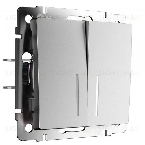 Выключатель двухклавишный проходной с подсветкой Werkel 10A/250В (из 2-х мест), серебряный матовый a063616 a063616