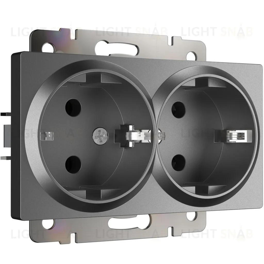 Розетка двойная с заземлением Werkel 16A/250В, винтовой зажим, графит матовый a063107 a063107