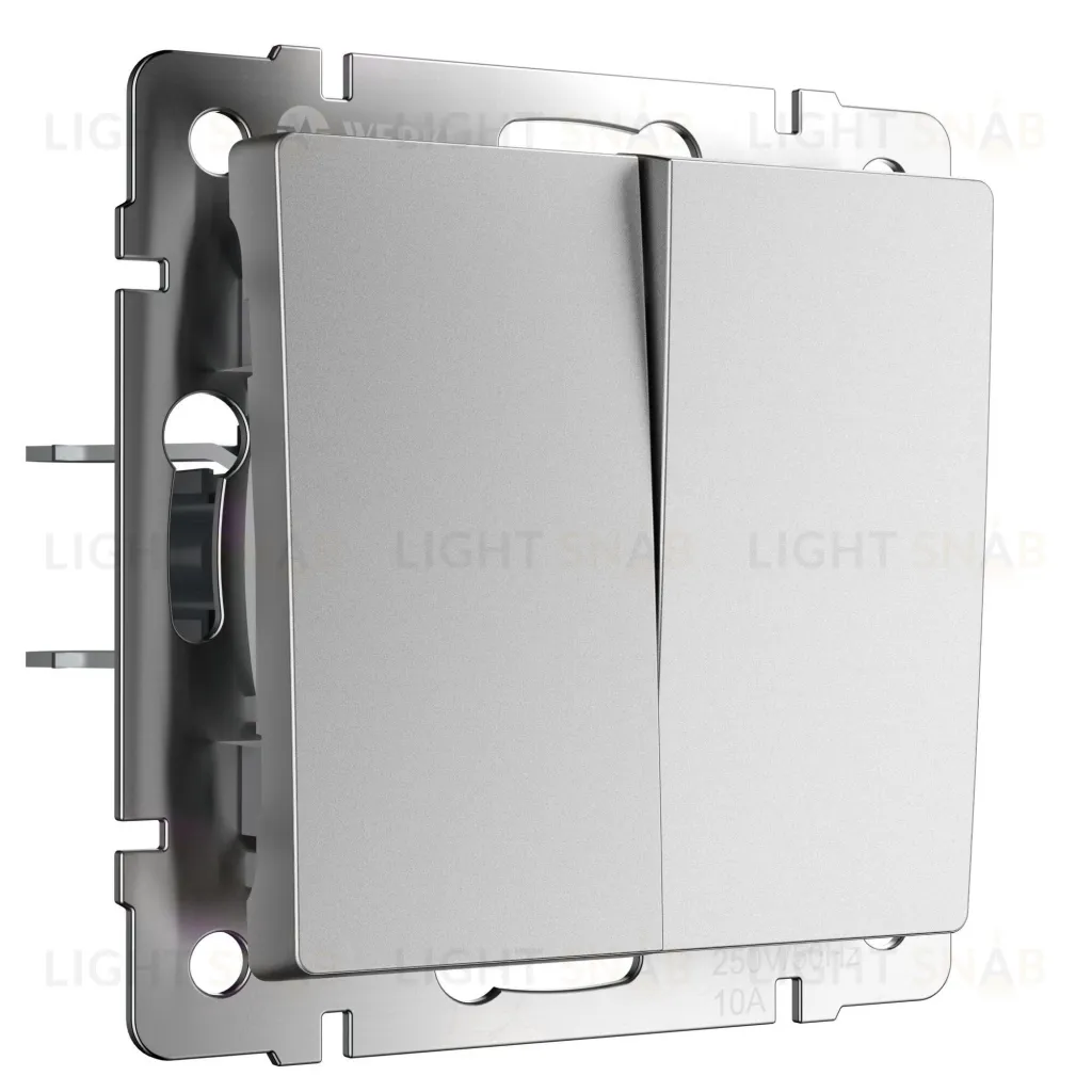 Выключатель двухклавишный перекрестный Werkel 10A/250В (из 3-х мест), серебряный матовый a064030 a064030