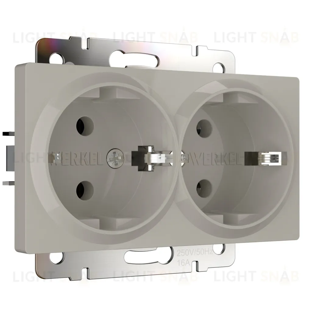 Розетка двойная с заземлением Werkel 16A/250В, винтовой зажим, дымчатый a069774 a069774